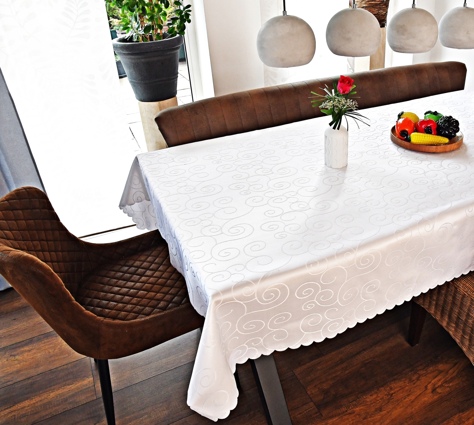 Tischdecke Damast Ornamente Kreise Tafeltuch Eckig Oval Rund Decke